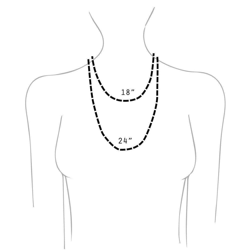 MIMOSA Handcrafted's Necklace Length Chart Showing 18" And 24" Necklaces
