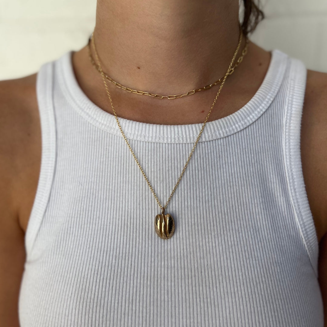 Woman Wearing Handcrafted Pecan Pendant Necklace