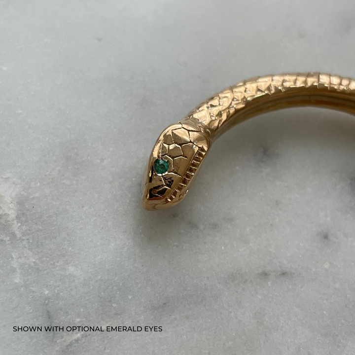 Bronze Snake-Rope Cuff with Emerald Eyes