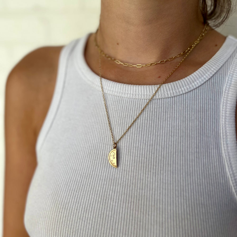 Woman Wearing Handmade Watermelon Slice Fruit Pendant Necklace