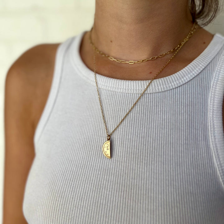 Woman Wearing Handmade Watermelon Slice Fruit Pendant Necklace