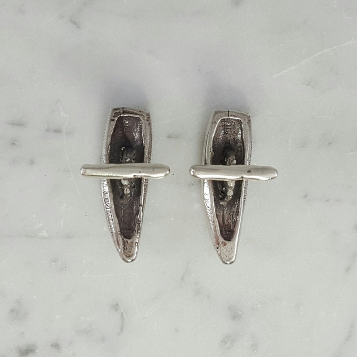 Bottom View of Handmade Sterling Silver Alligator Tooth Cufflinks