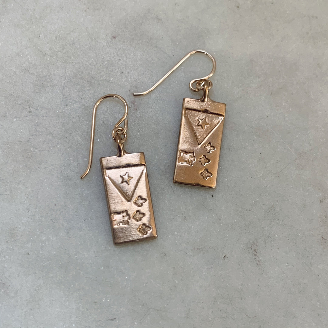 Handmade Bronze Acadian Flag Earrings with Gold-Filled Ear Wires