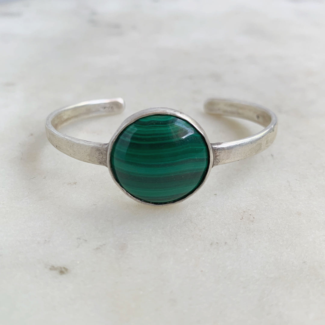 Handmade Sterling Silver Greta Cuff Bracelet with Green Malachite Stone