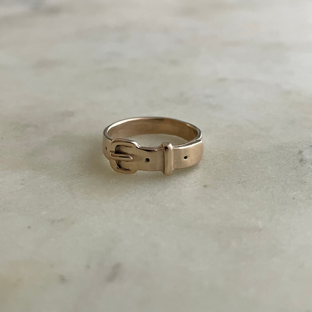 Handcrafted 14K Solid Yellow Gold Belt Ring
