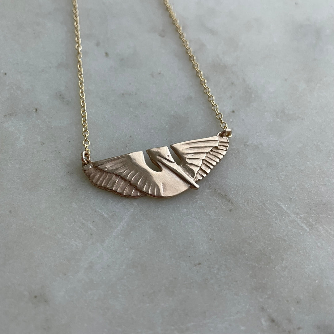 14K GOLD PELICAN BAR NECKLACE — SMALL