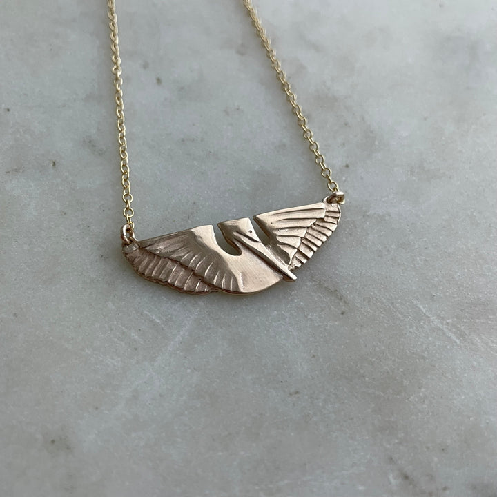 14K GOLD PELICAN BAR NECKLACE — SMALL