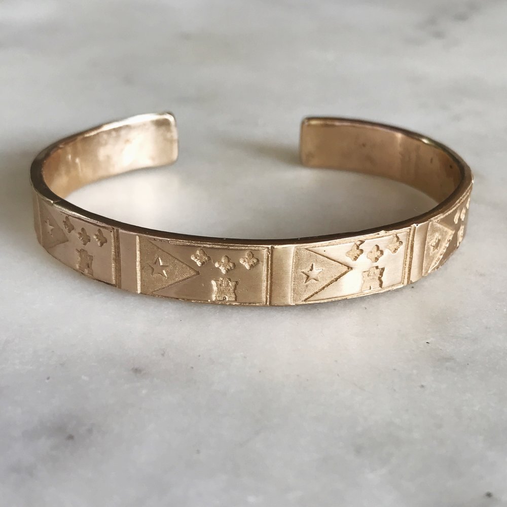 Handmade Bronze Bracelet Stamped with Acadian Flags