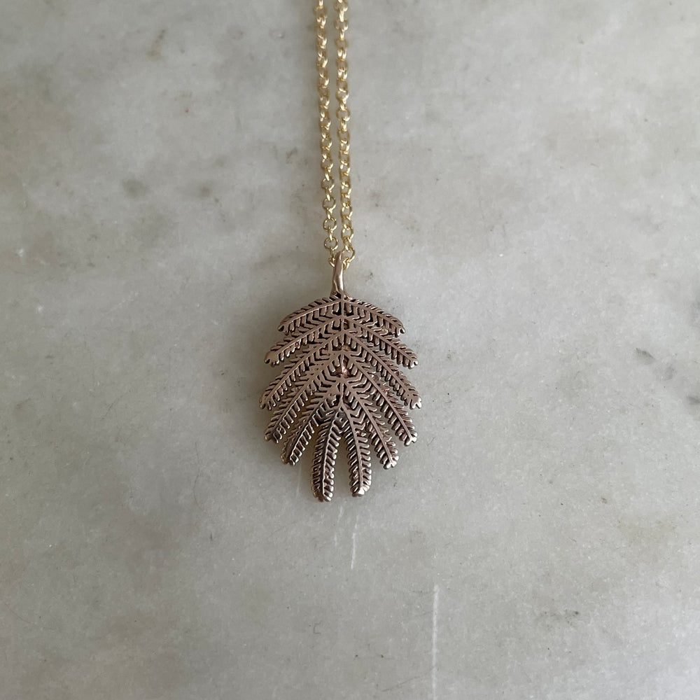 Handmade Bronze Small Mimosa Leaf Pendant Necklace