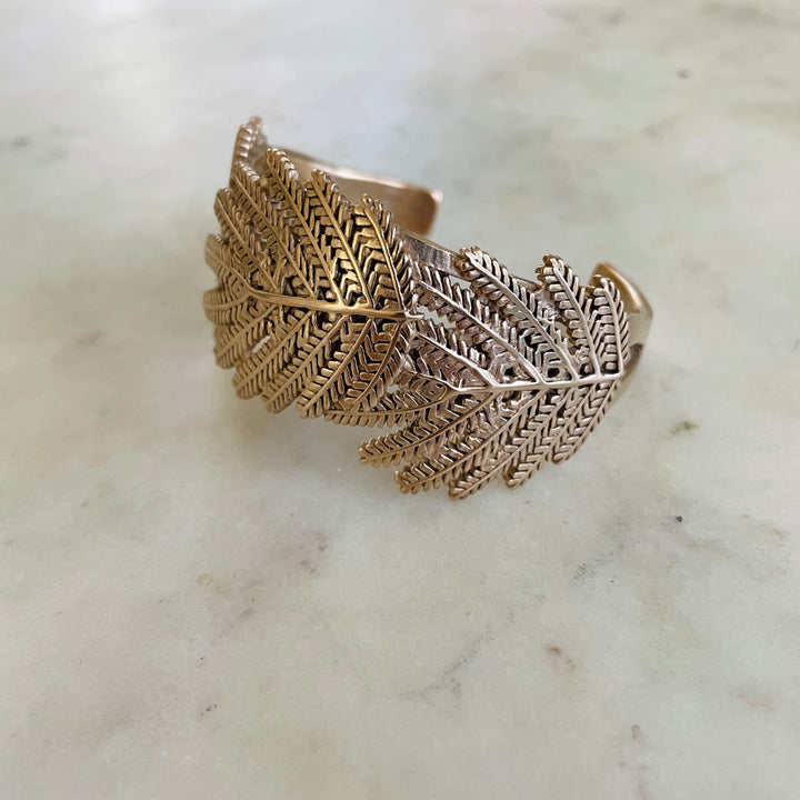 Handmade Bronze Mimosa Leaf Cuff Bracelet