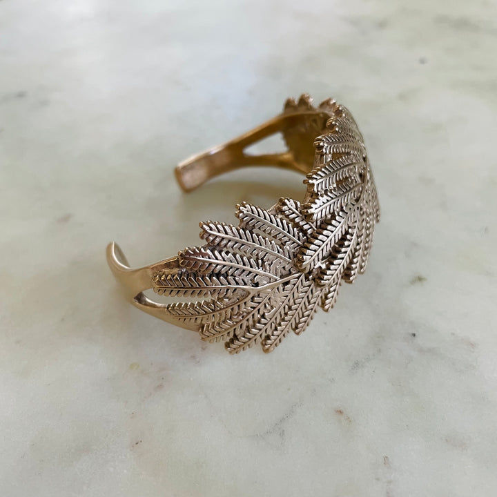 Handmade Bronze Mimosa Leaf Cuff Bracelet