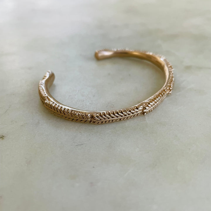 Handmade Bronze Mimosa Sprig Cuff Bracelet