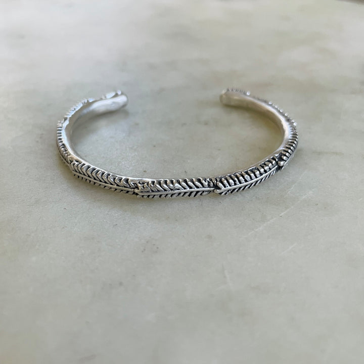 Handmade Silver Mimosa Sprig Cuff Bracelet