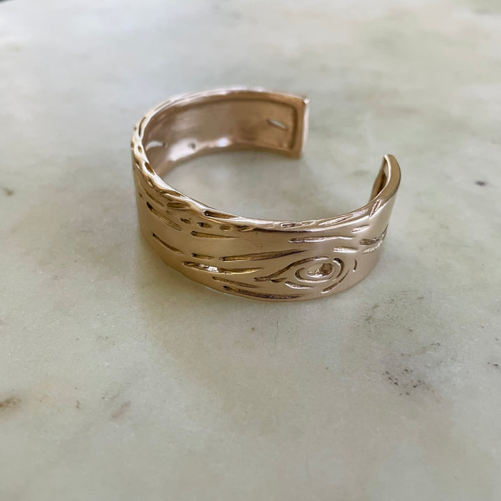 Handmade Bronze Pecky Cypress Cuff Bracelet