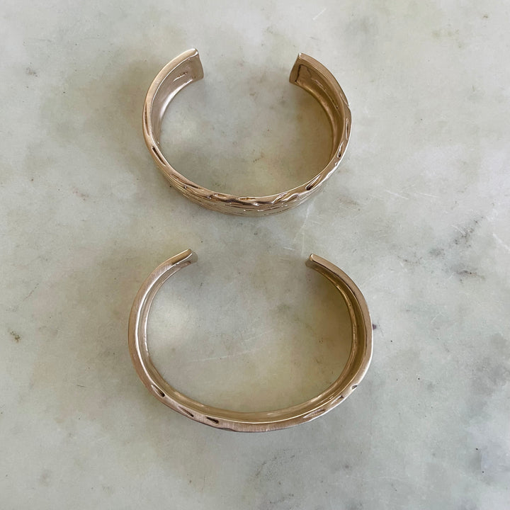 Handmade Bronze Small and Medium Pecky Cypress Cuff Bracelets