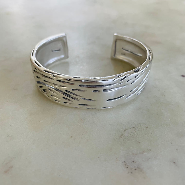 Handmade Silver Pecky Cypress Cuff Bracelet