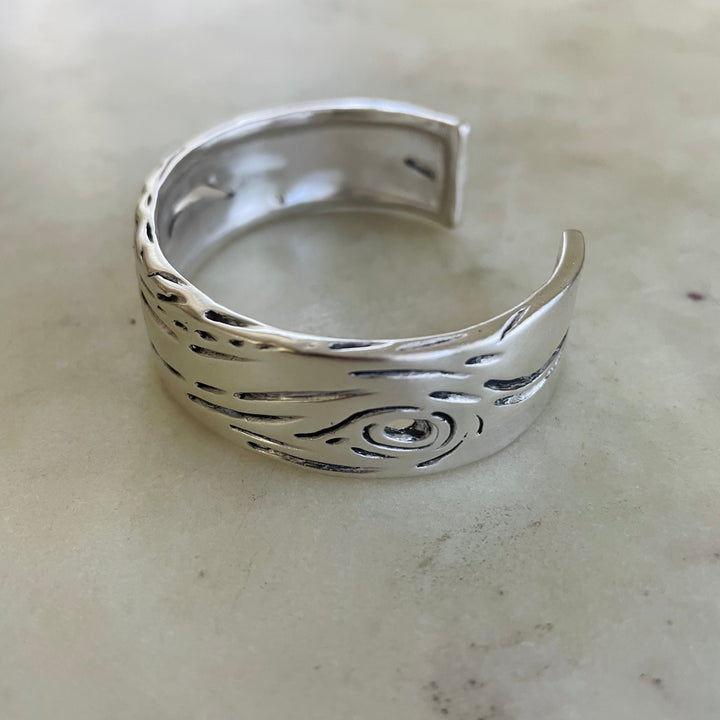 Handmade Silver Pecky Cypress Cuff Bracelet
