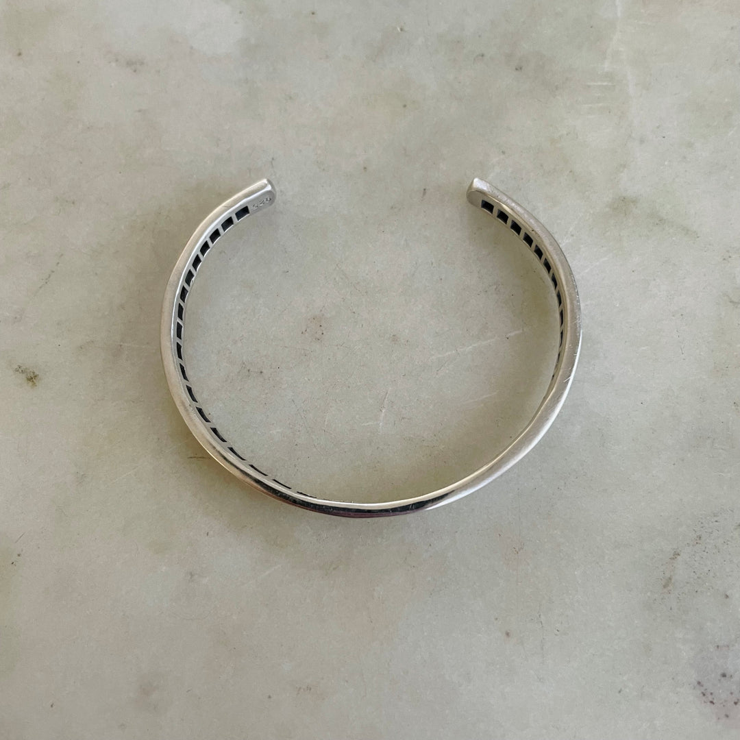 Handmade Silver Single Row Grid Cuff Bracelet