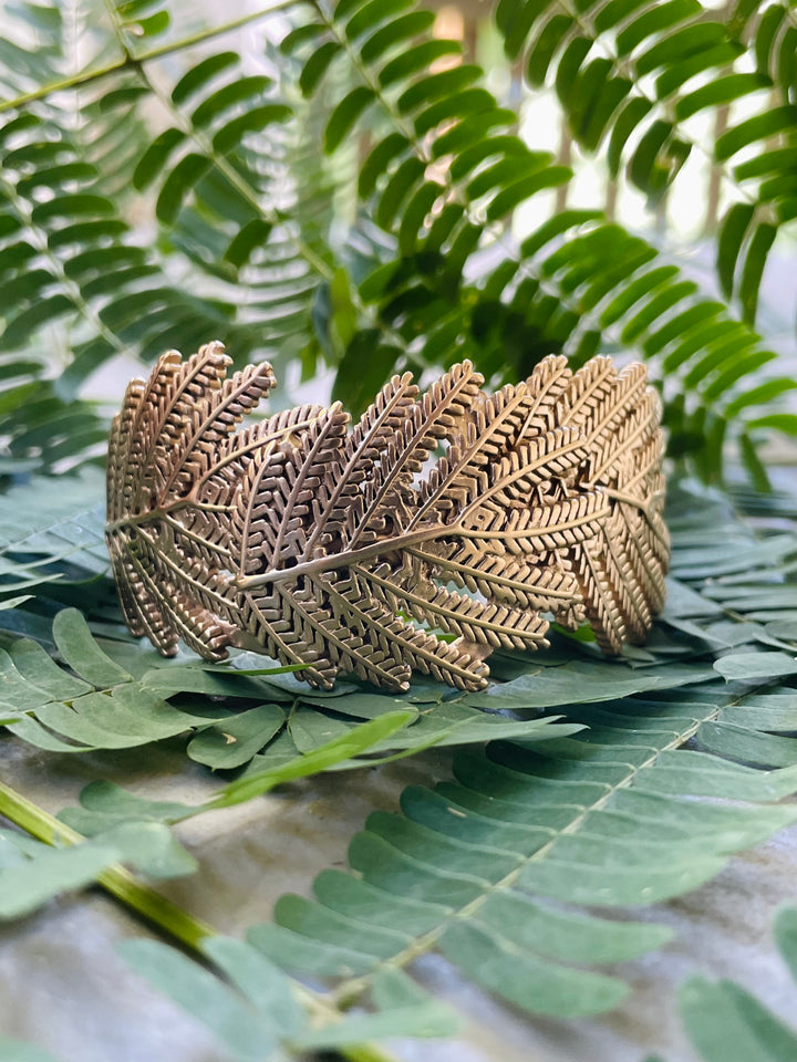 Handmade Bronze Mimosa Leaf Cuff Bracelet