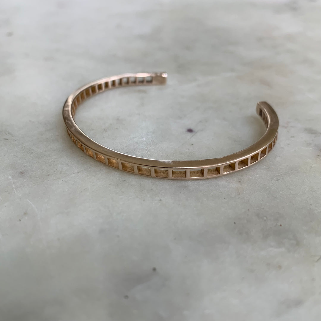 Handmade Bronze Single Row Grid Cuff Bracelet