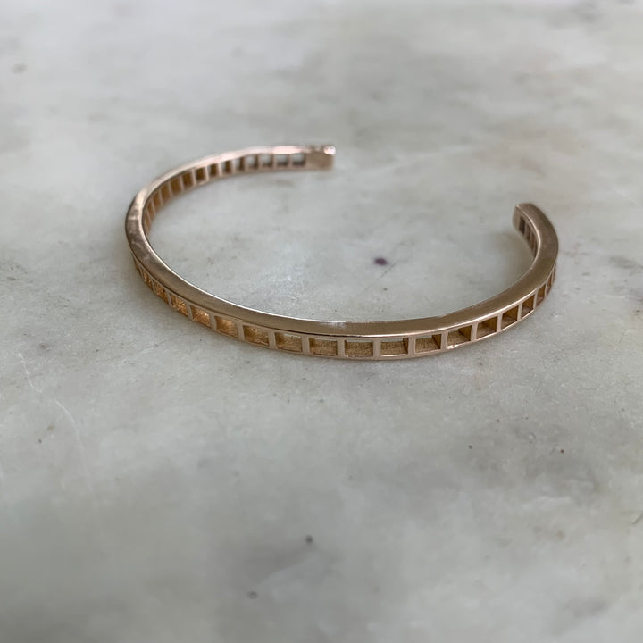 Handmade Bronze Single Row Grid Cuff Bracelet