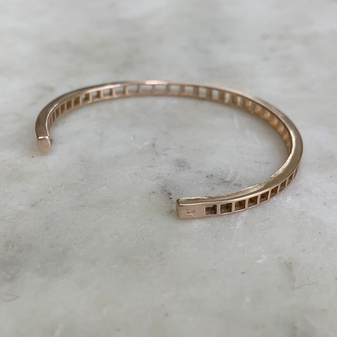 Handmade Bronze Single Row Grid Cuff Bracelet