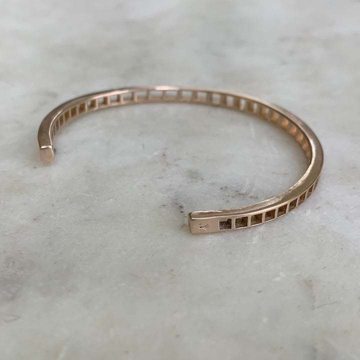 Handmade Bronze Single Row Grid Cuff Bracelet