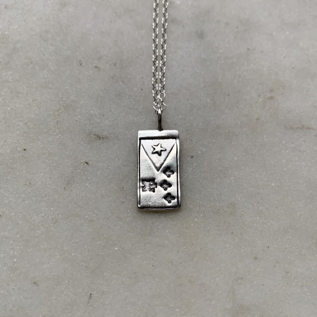 Handmade Sterling Silver Pendant Necklace Stamped with the Acadian Flag