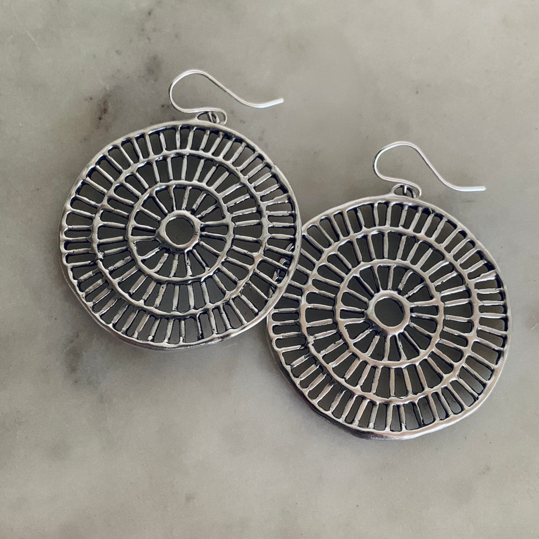 Handmade Sterling Silver Sun Earrings on Sterling Silver Ear Wires