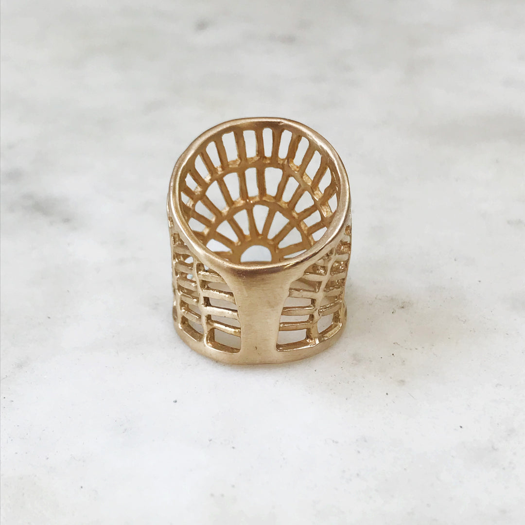 The Back of MIMOSA Handcrafted's Handmade Bronze Shimmering Sun Ring