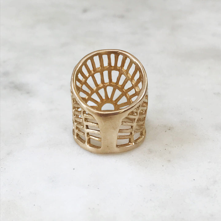 The Back of MIMOSA Handcrafted's Handmade Bronze Shimmering Sun Ring