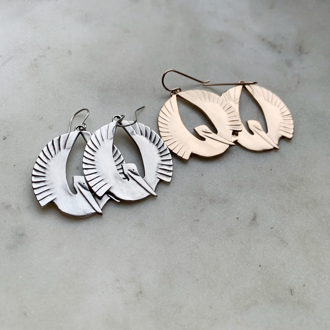 PELICAN EARRINGS - LARGE - MIMOSA Handcrafted Jewelry
