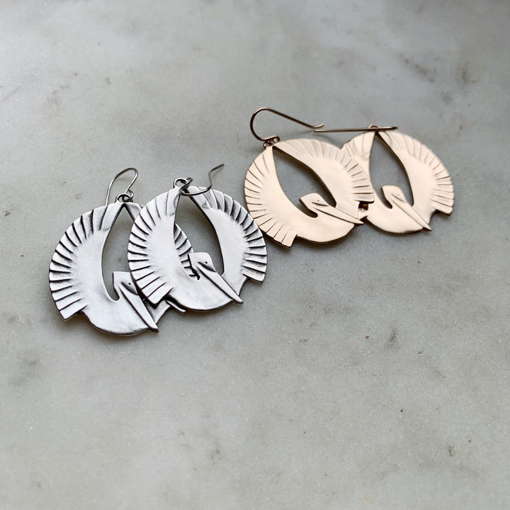 PELICAN EARRINGS - LARGE - MIMOSA Handcrafted Jewelry