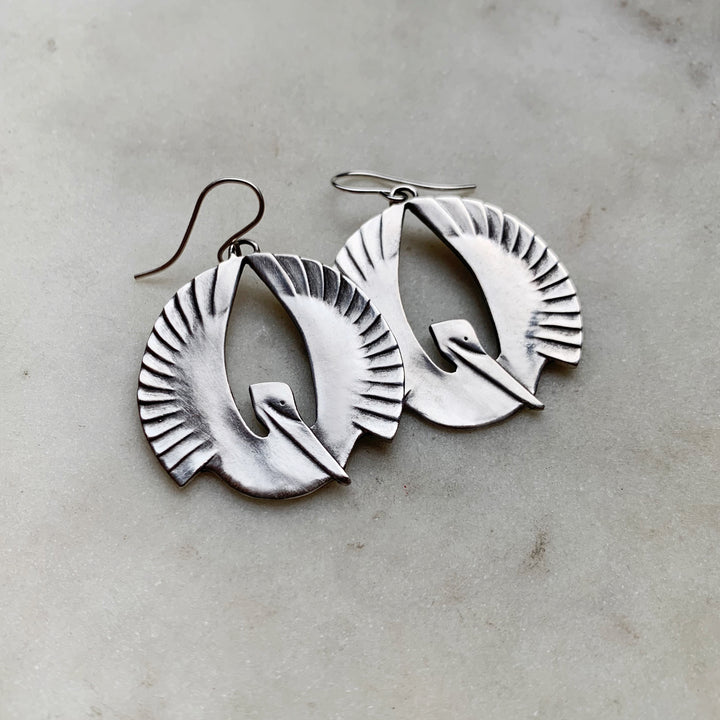 PELICAN EARRINGS - LARGE - MIMOSA Handcrafted Jewelry
