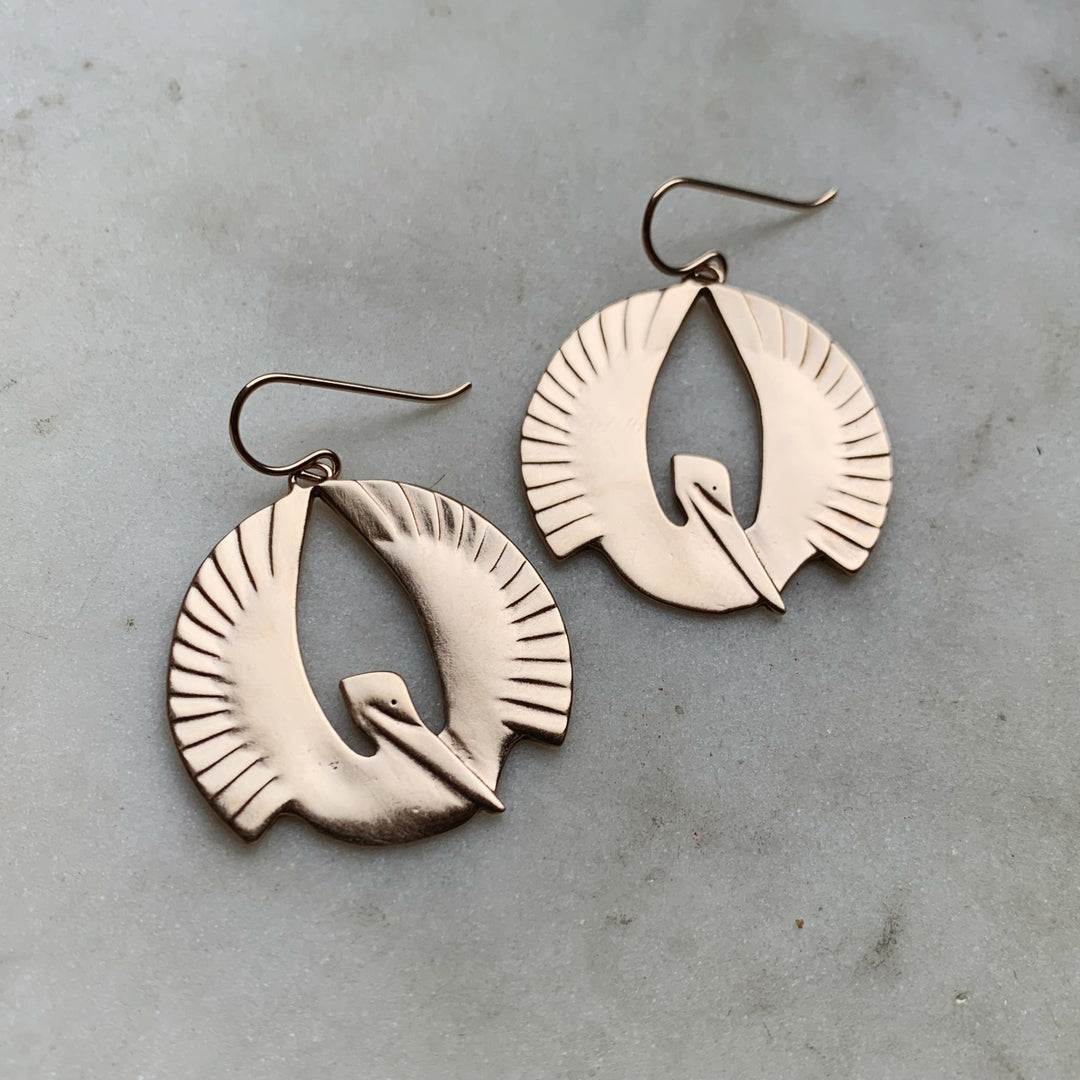 PELICAN EARRINGS - LARGE - MIMOSA Handcrafted Jewelry