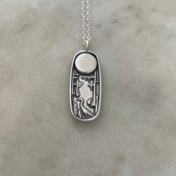 Handcrafted Sterling Silver Southern Cypress Swamp Nature Scene Pendant On Sterling Silver Necklace Chain