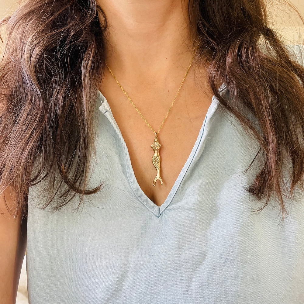 Shop The MIMOSA Handcrafted Mermaid Necklace In Bronze