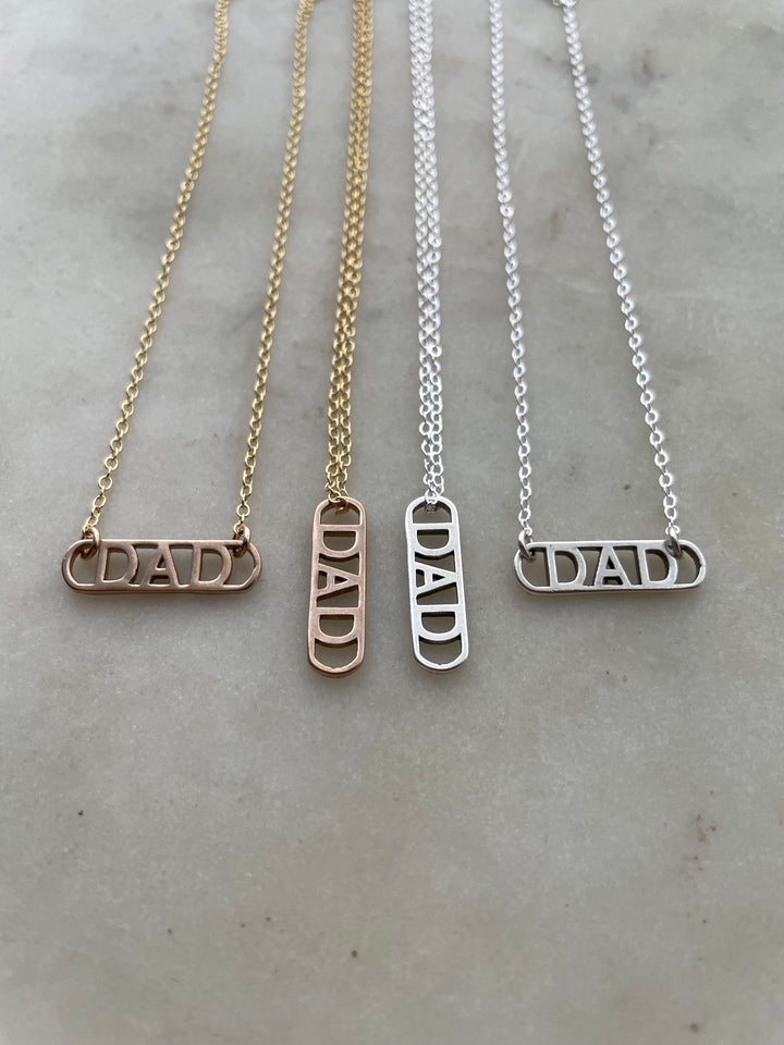 MIMOSA Handcrafted Dad Pendants And Bar Necklaces In Bronze And Sterling Silver