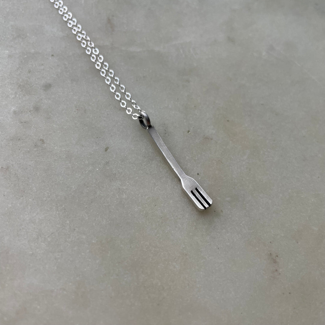Handcrafted Sterling Silver Fork Pendant On Sterling Silver Necklace Chain