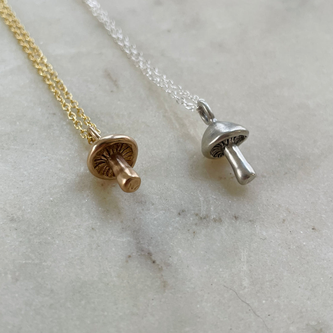 MIMOSA Handcrafted Bronze And Sterling Silver Mushroom Necklaces
