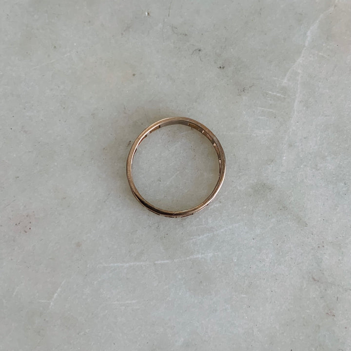 Top View of Handmade Bronze Single Row Grid Ring