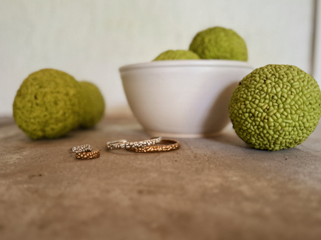 Lost Wax Cast hand made Osage Orange Tree jewelry bracelet ring