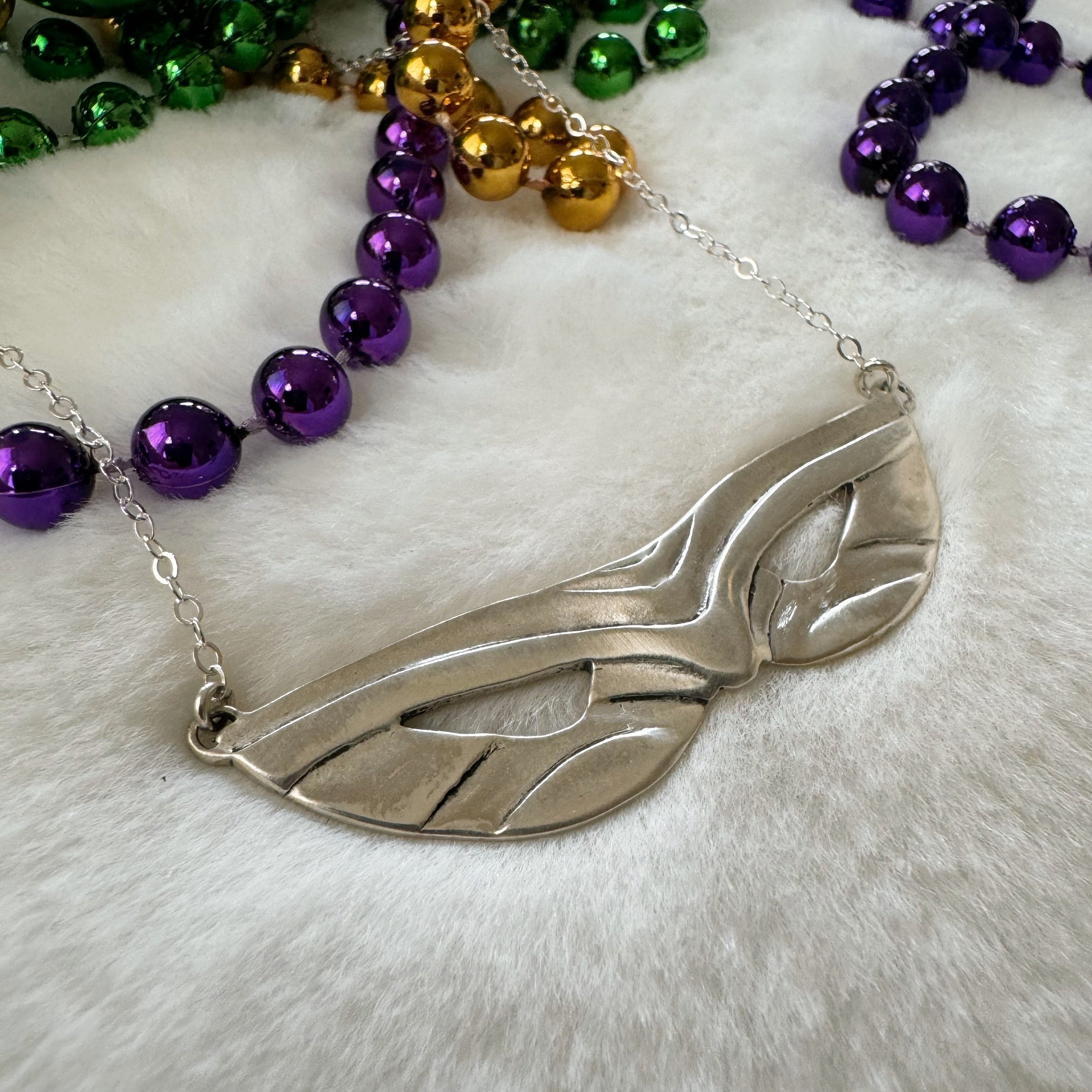 MIMOSA Handcrafted's Sterling Silver Mardi Gras Mask Necklace