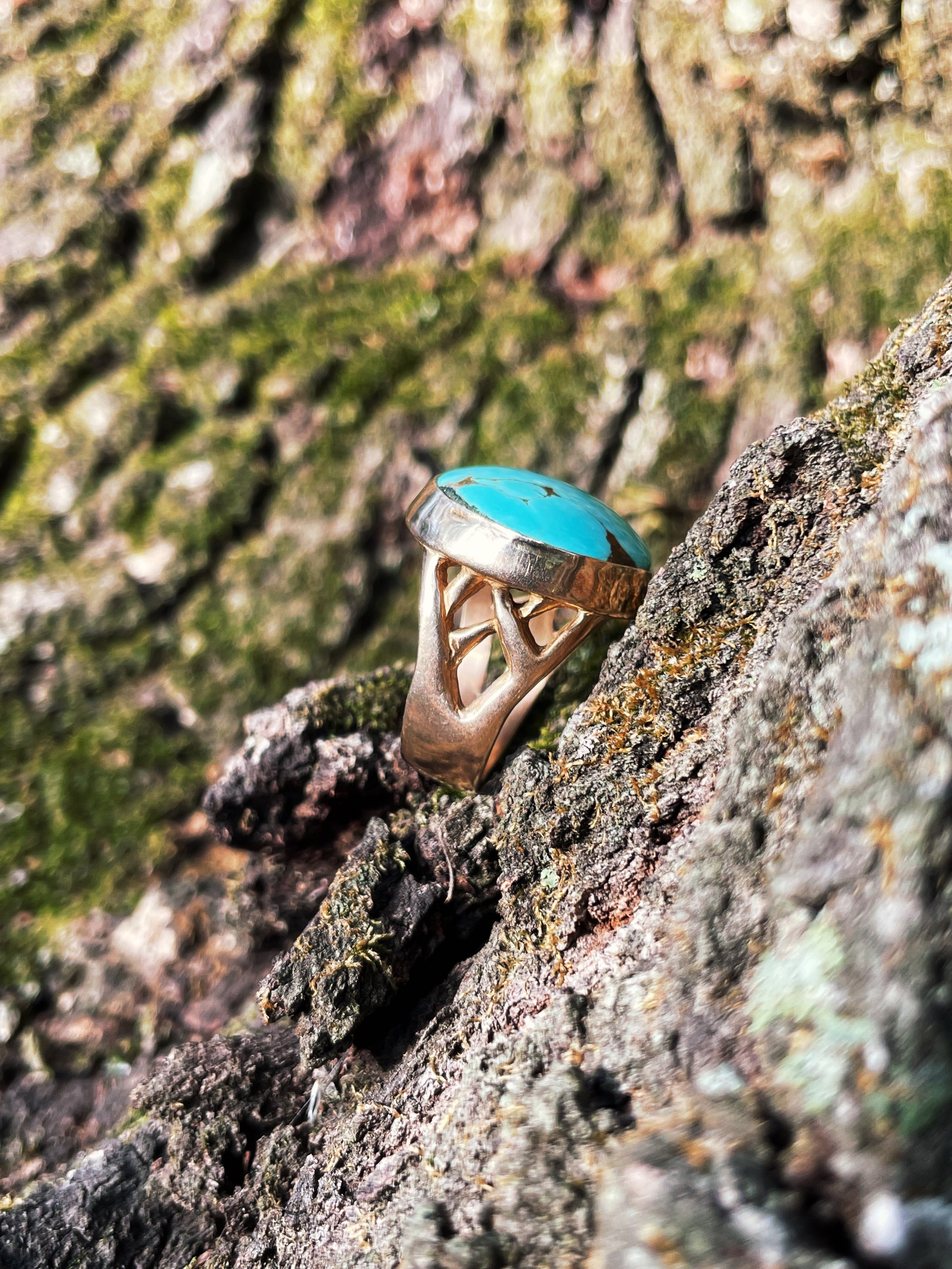 MIMOSA Handcrafted Bronze Mother Tree Ring with a Turquoise Stone