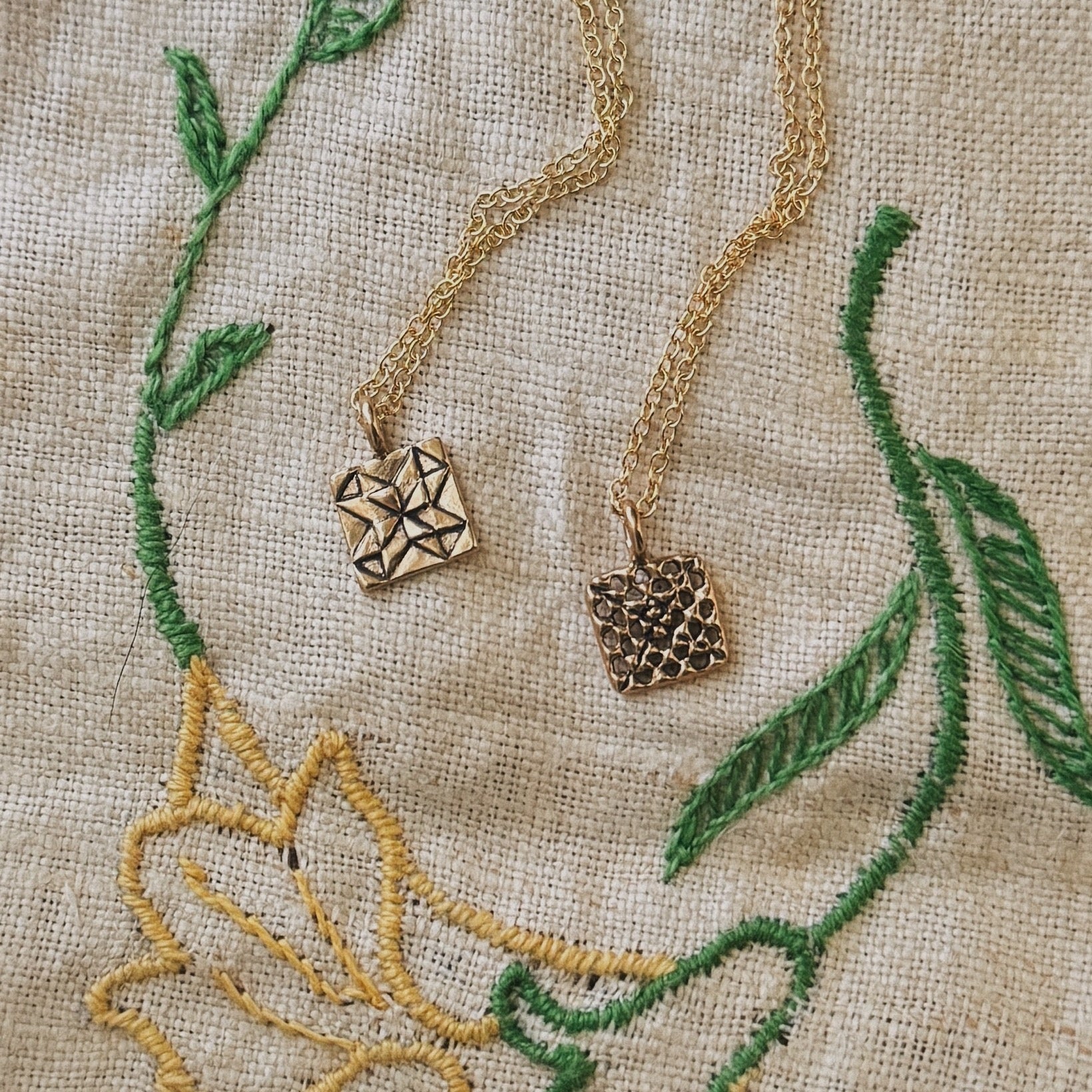 Quilt Square Necklace and Granny Square Necklace