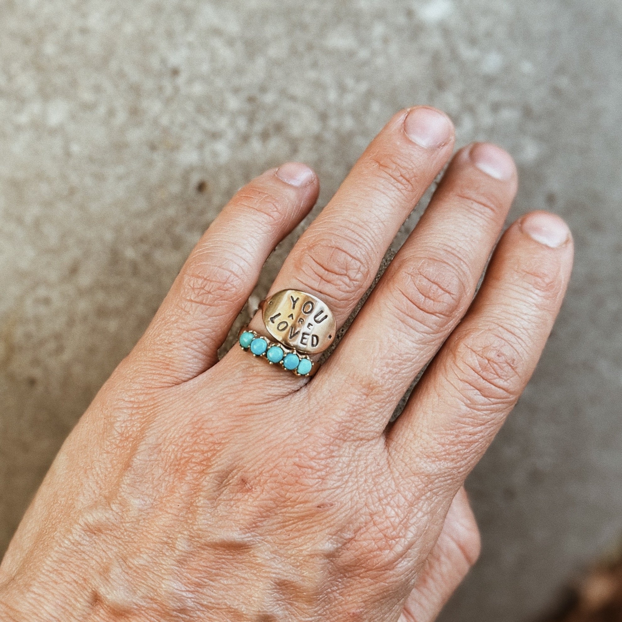 MIMOSA Handcrafted You Are Loved Ring and Turquoise Margaret Ring