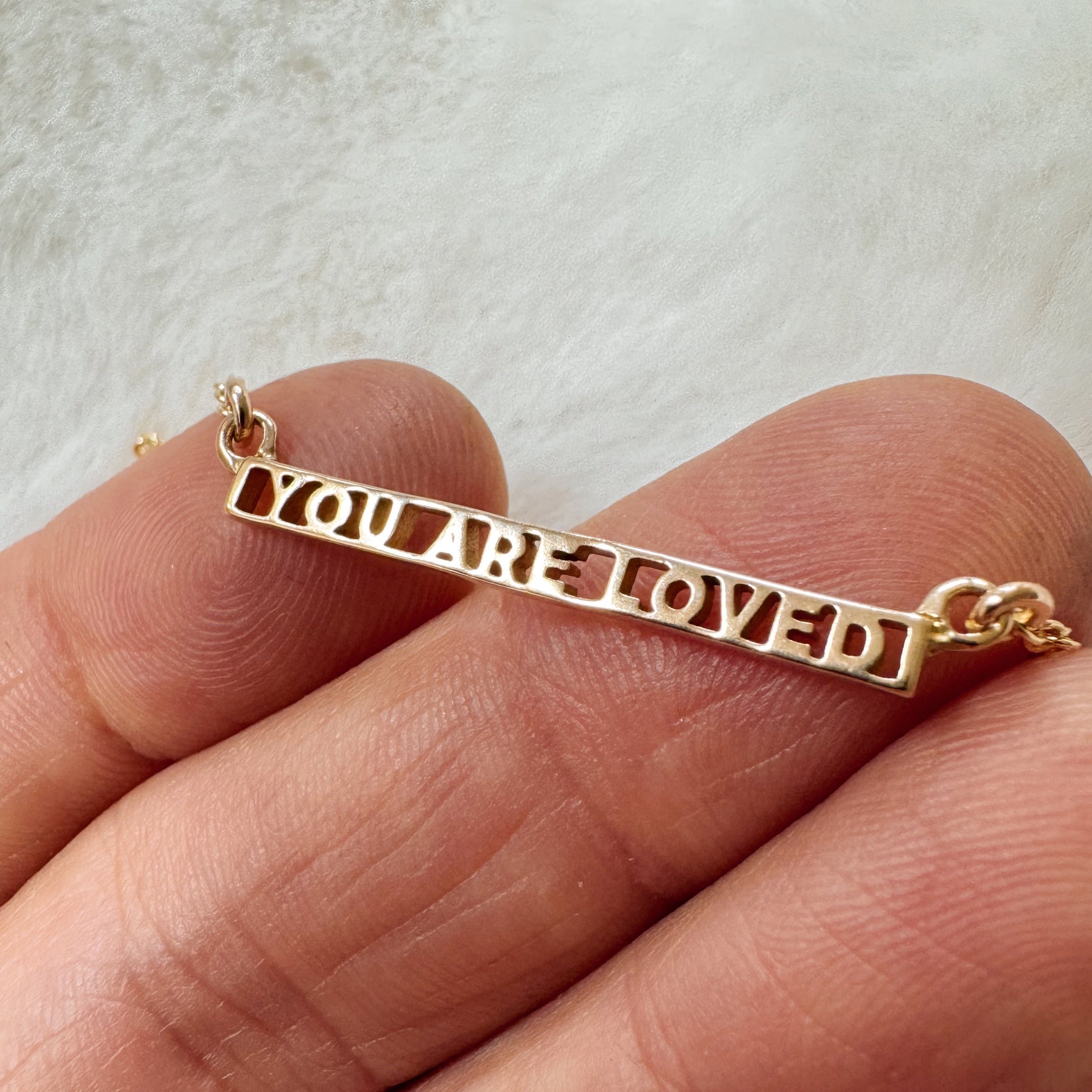 MIMOSA Handcrafted's Bronze You Are Loved Bar Necklace