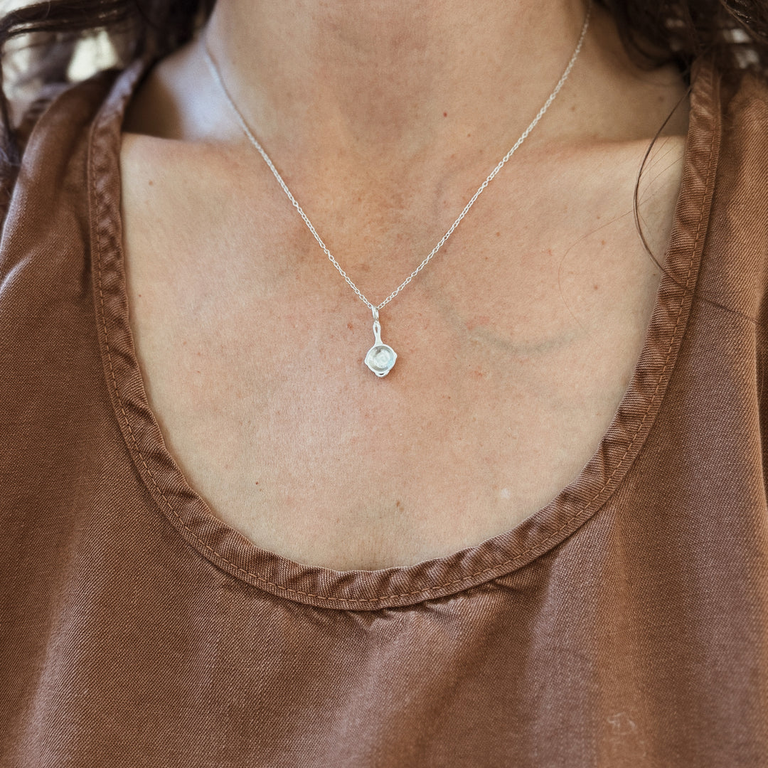 Cast Iron Skillet Pendant in Sterling Silver | MIMOSA Handcrafted 