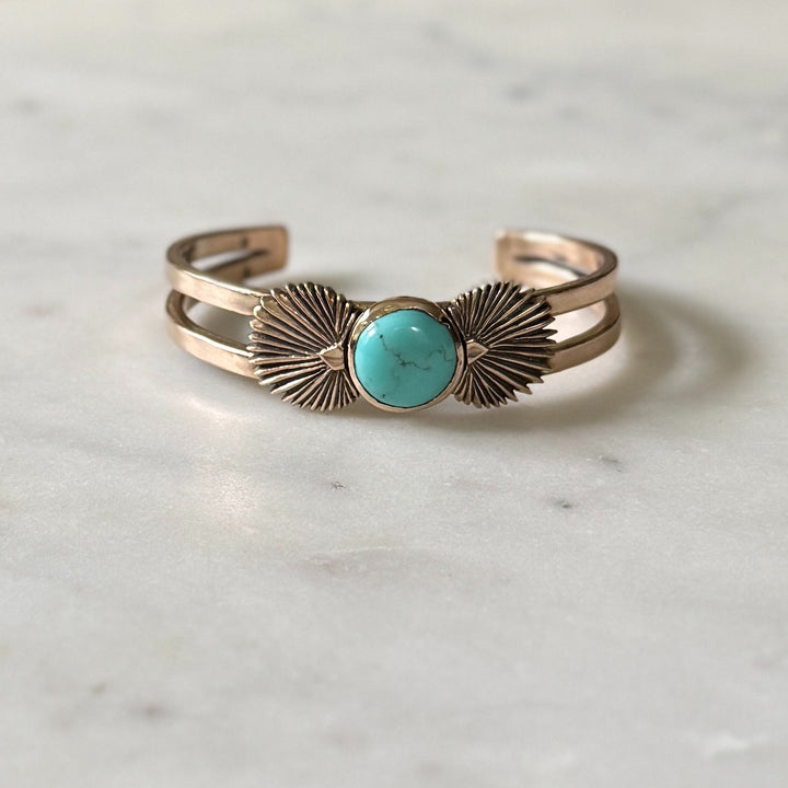palmetto leaf bracelet with turquoise in bronze