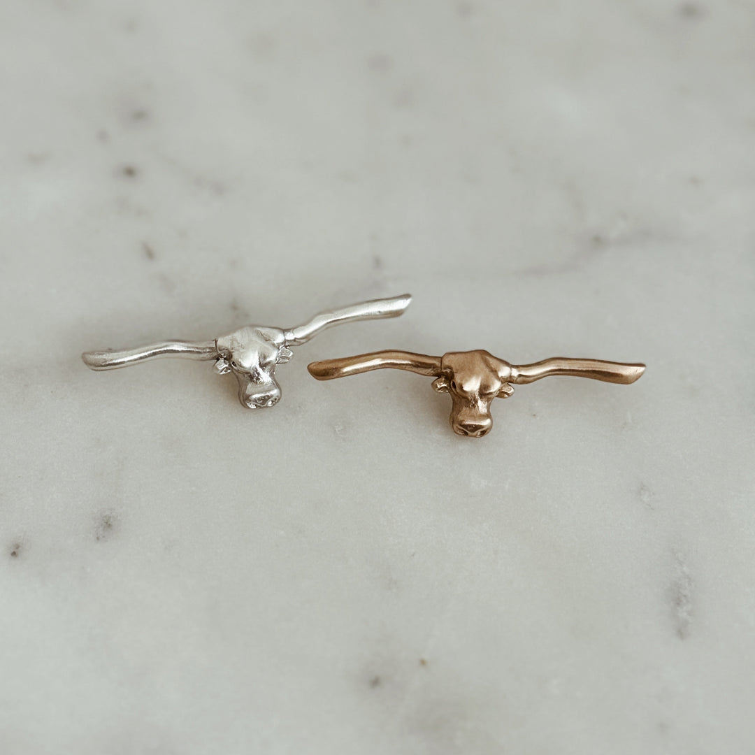 The MIMOSA Handcrafted Longhorn Pins in Sterling Silver and Bronze